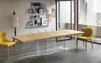 STONES Tavolo allungabile con top in truciolare e gambe in vetro temperato extra trasparente, 90x160/240x76cm, rovere naturale, vetro trasparente(m-3)
