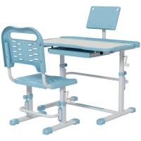 ZONEKIZ Conjunto de Secretária e Cadeira para Crianças com Altura Ajustável e Ângulo da Mesa Ajustável 80x49,5x82-104 cm Azul(m-11)