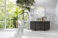 STONES Madia con Top in Ceramica Marmo, Struttura in MDF, 4 ante con Sistema Push&Pull, 40x160x85 cm, Marmo e Grigio Scuro(m-2)