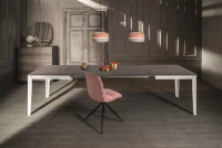 STONES Tavolo allungabile con top e allunghe in melaminico marmo antracite, base in metallo bianco, 90x156/316x76cm, marmo antracite, metallo bianco(m-3)
