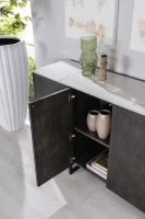 STONES Madia con Top in Ceramica Marmo, Struttura in MDF, 4 ante con Sistema Push&Pull, 40x160x85 cm, Marmo e Grigio Scuro(m-4)