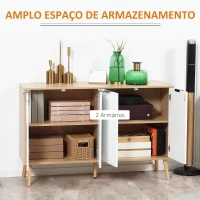 HOMCOM Aparador de Cozinha Moderno com Prateleiras Ajustáveis 2 Armários e Anti-Tombo 120x35x77,4 cm Branco e Madeira(m-4)