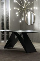 STONES Tavolo con Top in Ceramica su Vetro Temperato e Gambe in Metallo Verniciato, 110x220x76 cm, Nero(m-4)