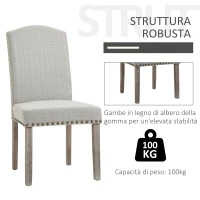 HOMCOM Set 2 Sedie da Pranzo Imbottite e Classiche con Schienale da Salotto e Soggiorno, in Legno e Poliestere, 51x64x99.5 cm, Grigio(m-6)