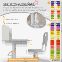 ZONEKIZ Conjunto de Secretária e Cadeira para Crianças com Altura Ajustável e Ângulo da Mesa Ajustável 80x54,5x82-104 cm Cinza e Branco(m-6)
