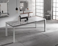 STONES Tavolo allungabile con top in ceramica su vetro temperato, gambe in metallo verniciato e allunghe in melaminico laccato, 90x140/220x75cm, ceramica marmo bianco, bianco(m-4)