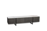 STONES Mobile TV con Top in Ceramica Marmo e Struttura in MDF rovere, 2 ante e 2 cassetti con chiusura ammortizzata, 40x180x45 cm, Marmo calacatta e Grigio scuro(m-1)
