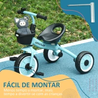 AIYAPLAY Triciclo para Crianças de 2 a 5 anos com Assento Ajustável Cesta Buzina e Pedais e 3 Rodas 70,5x53x58 cm Azul(m-7)