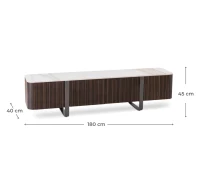 STONES Mobile TV con Top in Ceramica Marmo e Struttura in MDF, 2 ante e 2 cassetti con chiusura ammortizzata, 40x180x45 cm, Marmo calacatta oro e Ebano(m-3)