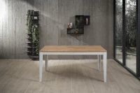 STONES Tavolo allungabile con top e allunghe in melaminico rovere, base in metallo bianco, 80x130/290x76cm, rovere, bianco(m-2)