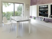 STONES Tavolo allungabile con top e allunghe in ceramica su vetro temperato, gambe in metallo verniciato, 80x120/170x76cm, ceramica marmo bianco, bianco(m-2)