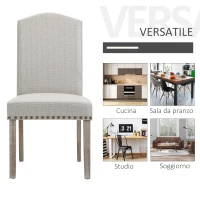 HOMCOM Set 2 Sedie da Pranzo Imbottite e Classiche con Schienale da Salotto e Soggiorno, in Legno e Poliestere, 51x64x99.5 cm, Grigio(m-7)