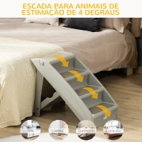 PawHut Escada Dobrável para Animais de Estimação de 4 Degraus Portátil com Tapetes Antiderrapantes 62x38x49,5cm Cinza(m-7)