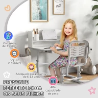 ZONEKIZ Conjunto de Secretária e Cadeira para Crianças com Altura Ajustável e Ângulo da Mesa Ajustável 80x54,5x82-104 cm Cinza e Branco(m-4)