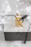 STONES Mobile TV con Top in Ceramica Marmo e Struttura in MDF rovere, 2 ante e 2 cassetti con chiusura ammortizzata, 40x180x45 cm, Marmo calacatta e Grigio scuro(m-4)