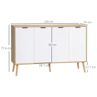 HOMCOM Aparador de Cozinha Moderno com Prateleiras Ajustáveis 2 Armários e Anti-Tombo 120x35x77,4 cm Branco e Madeira(m-3)
