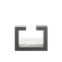 STONES Camino a Bioetanolo da terra con Bruciatore da 1,5L e Pannello in Vetro, 25x78x58cm, Grigio Goffrato(m-1)