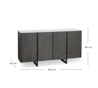 STONES Madia con Top in Ceramica Marmo, Struttura in MDF, 4 ante con Sistema Push&Pull, 40x160x85 cm, Marmo e Grigio Scuro(m-3)