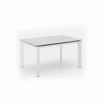 STONES Tavolo allungabile con top in ceramica su vetro temperato, gambe in metallo verniciato e allunghe in melaminico laccato, 90x140/220x75cm, ceramica marmo bianco, bianco(m-1)
