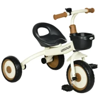 AIYAPLAY Triciclo para Crianças de 2 a 5 anos com Assento Ajustável Cesta Buzina e Pedais e 3 Rodas 70,5x53x58 cm Bege(m-10)