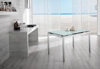 STONES Tavolo Allungabile con Top in Vetro Temperato e Gambe in Metallo, 80x130/200x75 cm, Bianco(m-2)