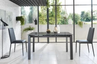STONES Tavolo Allungabile con Top in Vetro Temperato e Gambe in Metallo, 90x140/220x75 cm, Grigio(m-3)