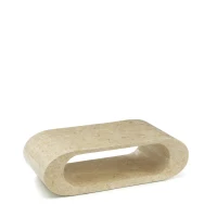 STONES Tavolino / Porta TV rivestito in Tessere di Pietra Fossile, 62x120x35 cm, Beige(m-1)