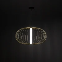 STONES Lampada a Sospensione LED con Paralume in Acciaio e Cavo Regolabile, 70x70x150 cm, Ottone lucido(m-2)