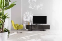 STONES Mobile TV con Top in Ceramica Marmo e Struttura in MDF rovere, 2 ante e 2 cassetti con chiusura ammortizzata, 40x180x45 cm, Marmo calacatta e Grigio scuro(m-2)