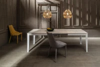 STONES Tavolo allungabile con top e allunghe in melaminico cemento bianco, base in metallo bianco, 90x156/316x76cm, cemento bianco, metallo bianco(m-3)