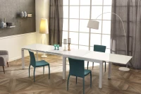 STONES Tavolo Allungabile con Top in Vetro Temperato e Gambe in Metallo, 83x120/175/230/290/350 cm, Bianco(m-3)