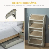 PawHut Escada Dobrável para Animais de Estimação de 4 Degraus Portátil com Tapetes Antiderrapantes 62x38x49,5cm Cinza(m-4)