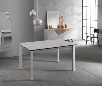 STONES Tavolo allungabile con top in ceramica su vetro temperato, gambe in metallo verniciato e allunghe in melaminico laccato, 90x140/220x75cm, ceramica bianca, bianco(m-3)