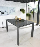 STONES Tavolo Allungabile con Top in Vetro Temperato e Gambe in Metallo, 90x140/220x75 cm, Grigio(m-4)