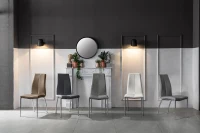 STONES Set 4 Sedie in Similpelle con Seduta e Schienale Imbottiti e Gambe in Metallo, 43x44x92 cm, Bianco(m-2)