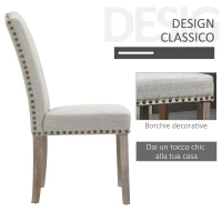 HOMCOM Set 2 Sedie da Pranzo Imbottite e Classiche con Schienale da Salotto e Soggiorno, in Legno e Poliestere, 51x64x99.5 cm, Grigio(m-5)
