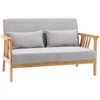 HOMCOM Sofa Relaxbank 2-zitsbank, inclusief 2 kussens, fluweelachtige uitstraling, rubberhout, 130 cm x 75 cm x 78 cm, Grijs + Natuurlijk(m-10)