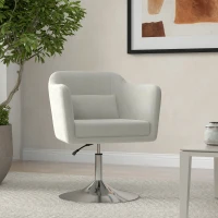 HOMCOM Modern Accent Chair with Swivel Base, Height Adjustable Arm Chair with Pillow for Living Room, Bedroom, Cream White(m-9)