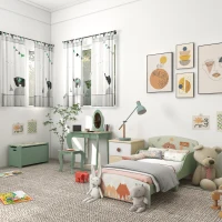 ZONEKIZ Kids Bedroom Furniture Set Includes Bed Frame, Kids Toy Chest, Dressing Table with Mirror and Stoolfor Ages 3-6 Years, Green(m-10)