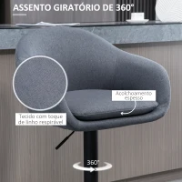 HOMCOM Banco Alto de Cozinha com Altura Ajustável Banco de Bar Estofado com Apoio para o Pés 54x54x92-112 cm Cinza Escuro(m-5)