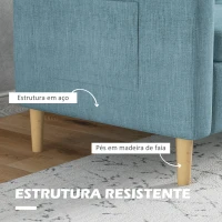 HOMCOM Sofá de 2 Lugares Estofado em Poliéster com 2 Bolsos Laterais Apoio para os Braços e Pés de Madeira 143x76x83 cm Azul(m-4)