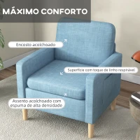 HOMCOM Poltrona Sala de Estar Poltrona Relax com 2 Bolsos Laterais Apoio para os Braços Pés de Madeira 73x79x87 cm Azul(m-4)
