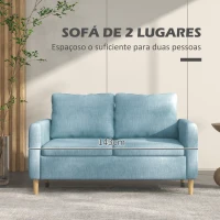 HOMCOM Sofá de 2 Lugares Estofado em Poliéster com 2 Bolsos Laterais Apoio para os Braços e Pés de Madeira 143x76x83 cm Azul(m-5)