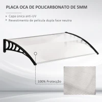 Outsunny Marquise de Proteção para Portas e Janelas Contra Sol e Chuva Telhado de Proteção com Desenho Moderno 150x90x25 cm Transparente e Preto(m-4)