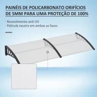 Outsunny Marquise para Portas e Janelas 195x75cm Marquise com Proteção para Sol e Chuva com Painéis de Policarbonato Transparente(m-4)