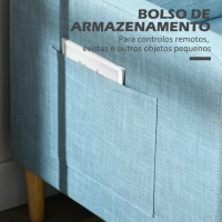 HOMCOM Sofá de 2 Lugares Estofado em Poliéster com 2 Bolsos Laterais Apoio para os Braços e Pés de Madeira 143x76x83 cm Azul(m-7)