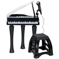AIYAPLAY Piano Eletrónico para Crianças com 32 Teclas Microfone banco Luzes 22 Músicas 4 Tons e Volume Ajustável 37x30,5x60,4 cm Preto(m-11)