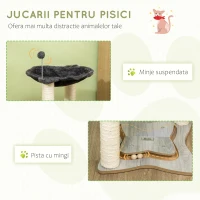 PawHut Ansamblu de pisici , turn pentru pisici cu 2 straturi pentru pisici de interior cu stalp de zgariat din sisal, pat pentru pisoi de plus, bila, 53,55x53,5x66 cm(m-4)