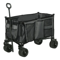 Outsunny Folding Garden Trolley, Cargo Traile on Wheels, Collapsible Camping Trolley, Outdoor Utility Wagon, Dark Grey(m-11)