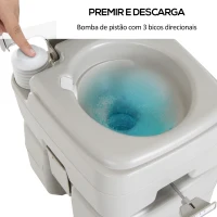 HOMCOM Sanita Portátil Sanita de 20L com Tampa para Campismo Viagem Barco Capacidade Máxima 147 kg 41,5x36,5x42 cm Cinza Claro(m-6)